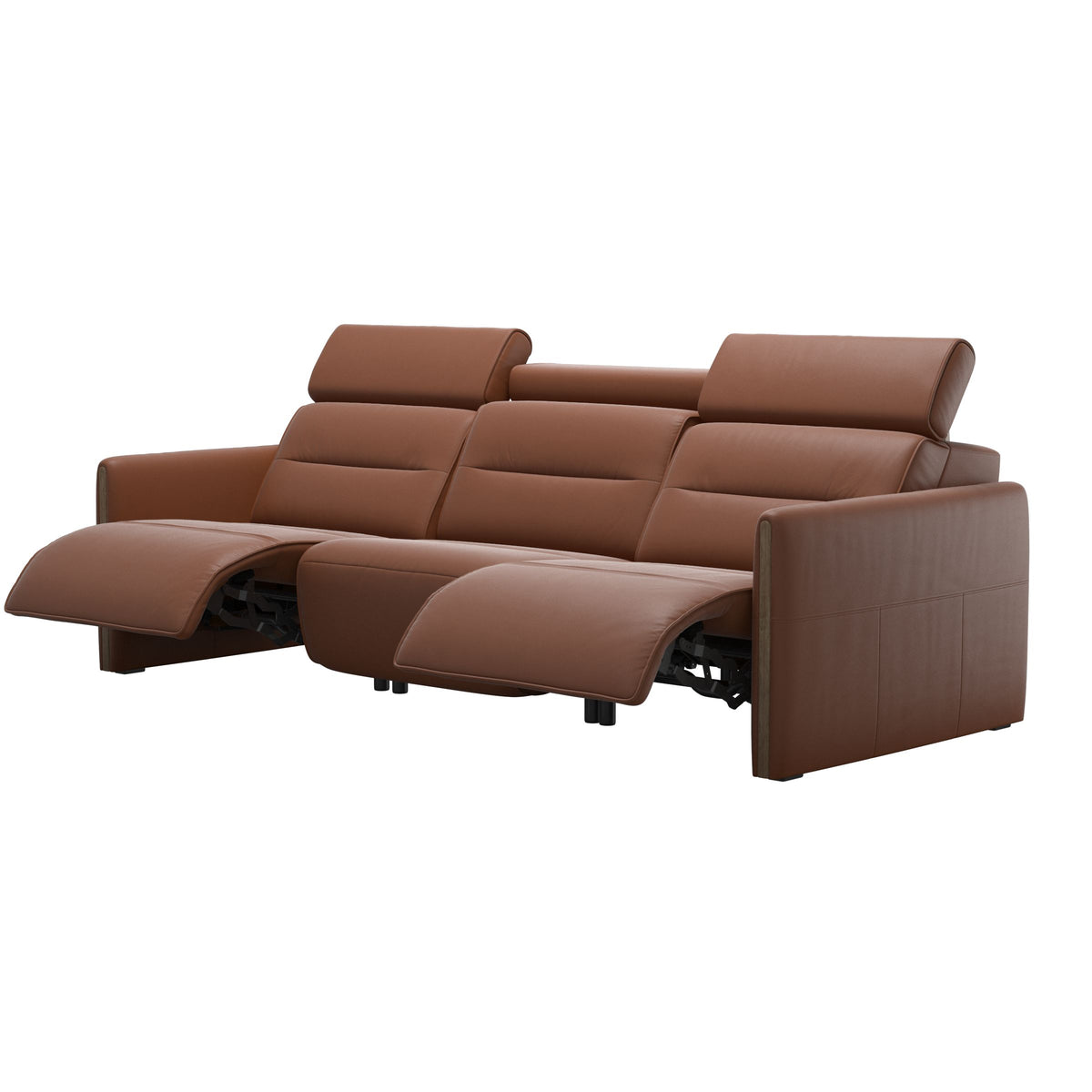Stressless Emily Wood 3-Seater Sofa with 2 Power Seats in Paloma New Cognac, Smoked Oak, side view