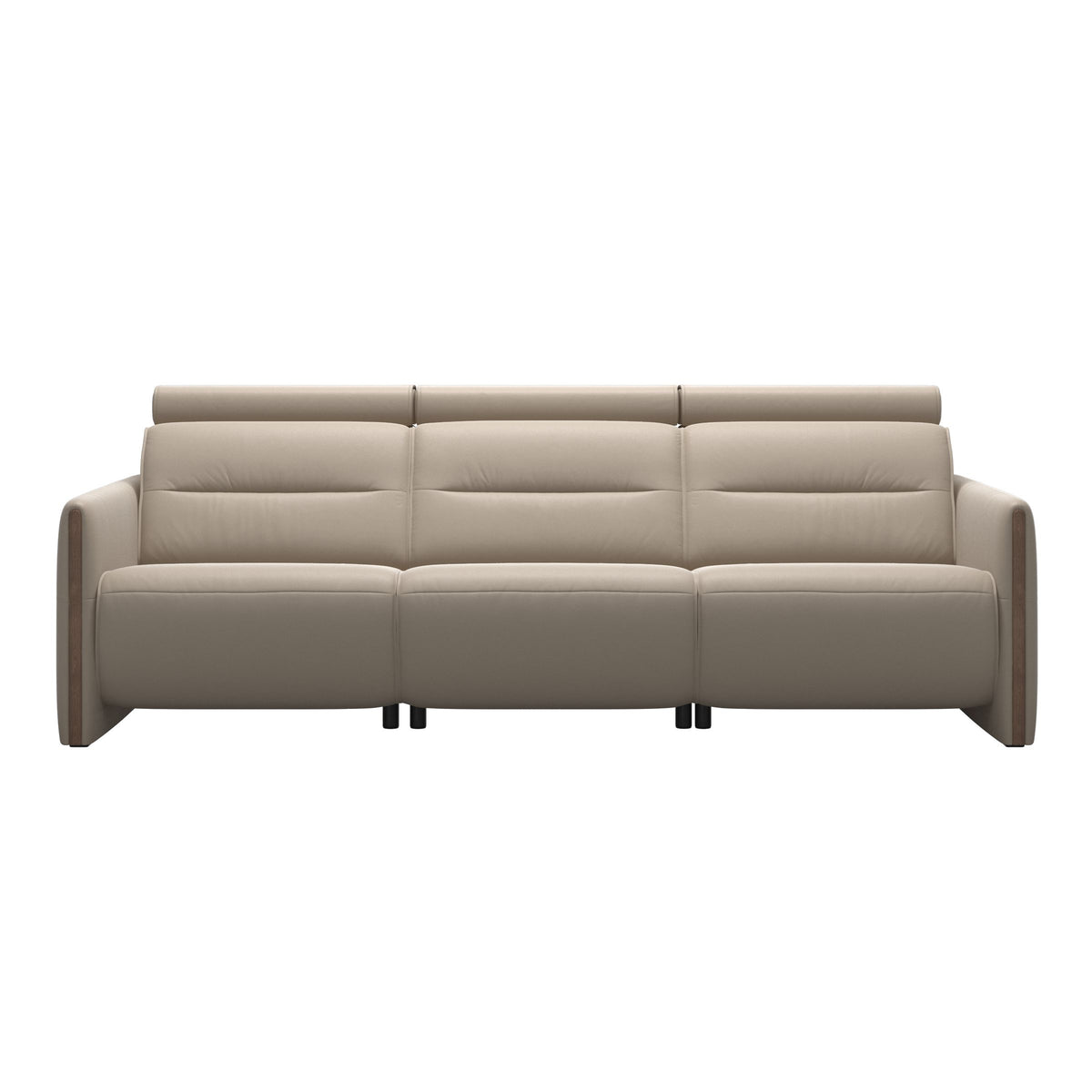 Stressless Emily Wood 3-Seater Sofa with 2 Power Seats in Paloma Mushroom, Walnut, front view