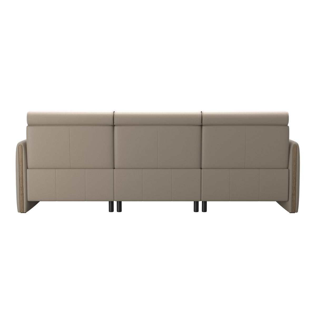 Stressless Emily Wood 3-Seater Sofa with 2 Power Seats in Paloma Mushroom, Smoked Oak, rear three-quarter view