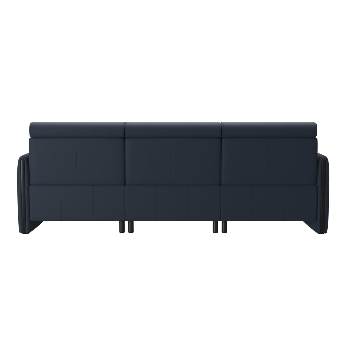 Stressless Emily Wood 2-Seater Sofa with 1 Power Seat and 1 Long Seat in Paloma Oxford Blue, Black, rear three-quarter view
