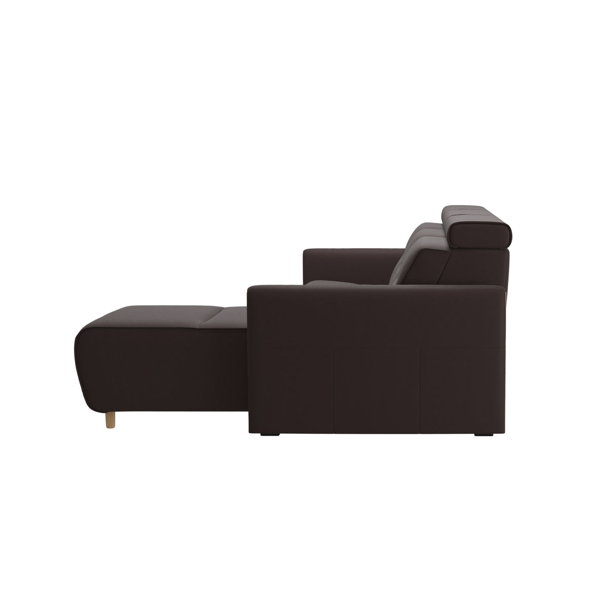 Stressless Emily Wood 2-Seater Sofa with 1 Power Seat and 1 Long Seat in Paloma Chocolate, Oak, back view