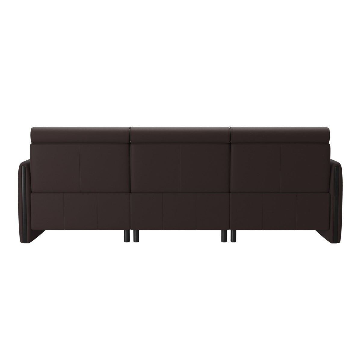 Stressless Emily Wood 2-Seater Sofa with 1 Power Seat and 1 Long Seat in Paloma Chocolate, Black, rear three-quarter view