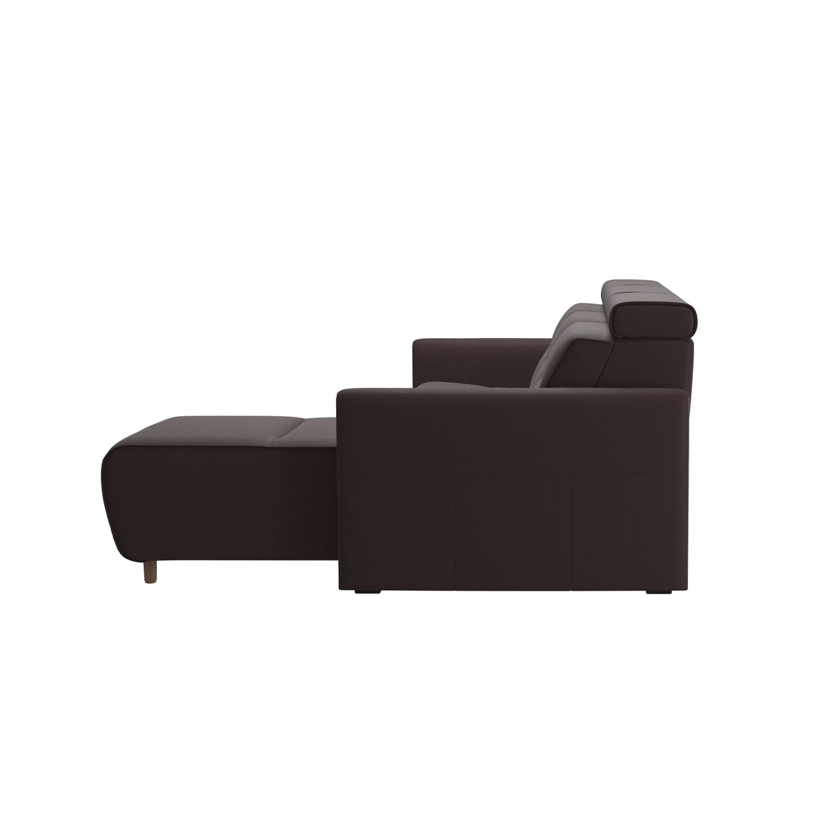 Stressless Emily Wood 2-Seater Sofa with 1 Power Seat and 1 Long Seat in Paloma Chocolate, Walnut, back view