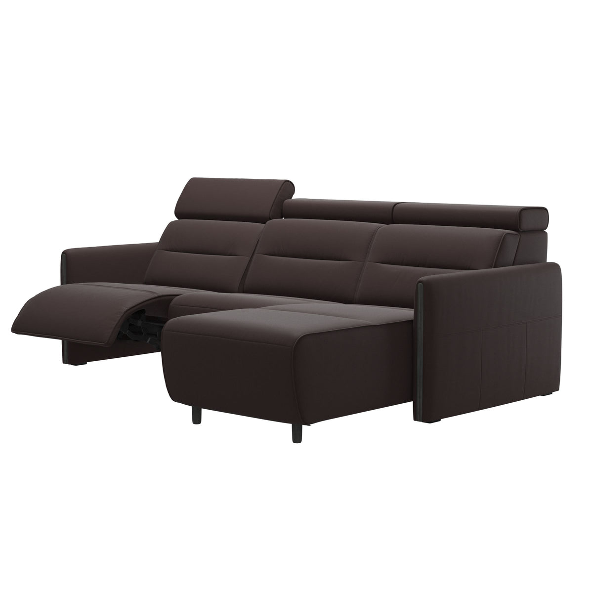 Emily Wood - 2-Seater Sofa with 1 Power Seat and 1 Long Seat - Paloma Chocolate - Grey