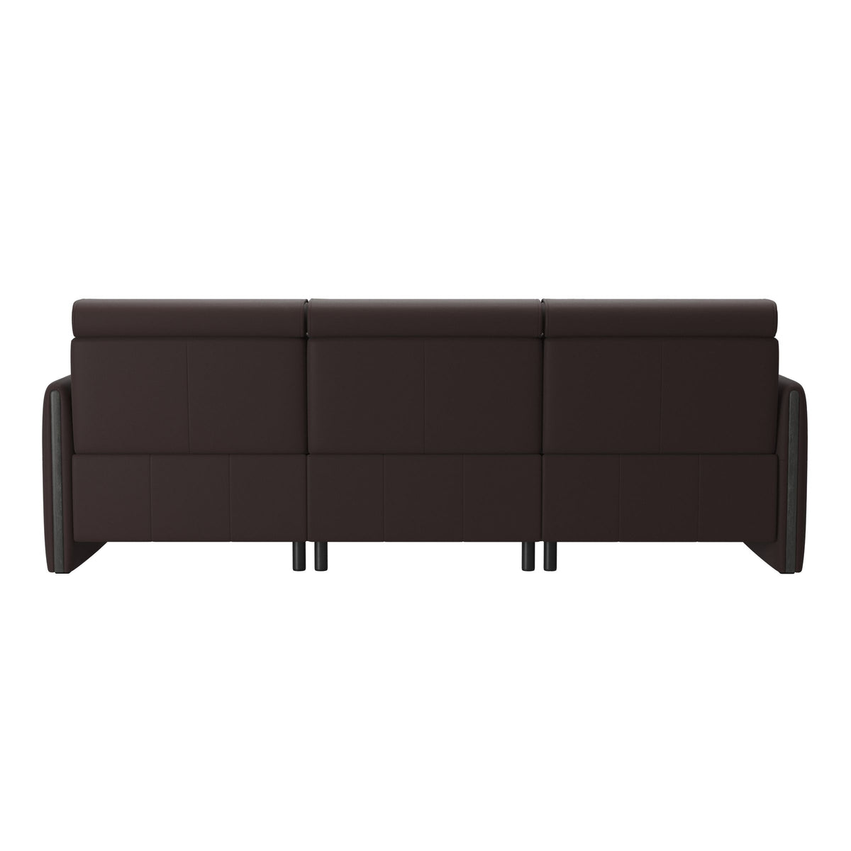 Stressless Emily Wood 2-Seater Sofa with 1 Power Seat and 1 Long Seat in Paloma Chocolate, Grey, rear three-quarter view