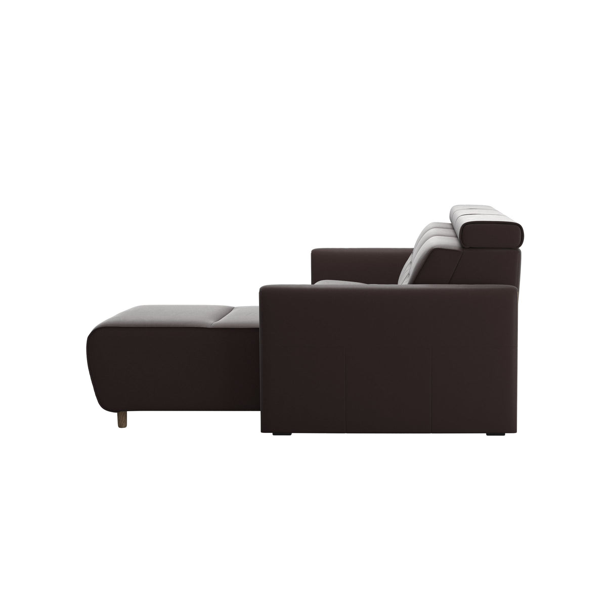 Emily Wood - 2-Seater Sofa with 1 Power Seat and 1 Long Seat - Paloma Chocolate - Smoked Oak