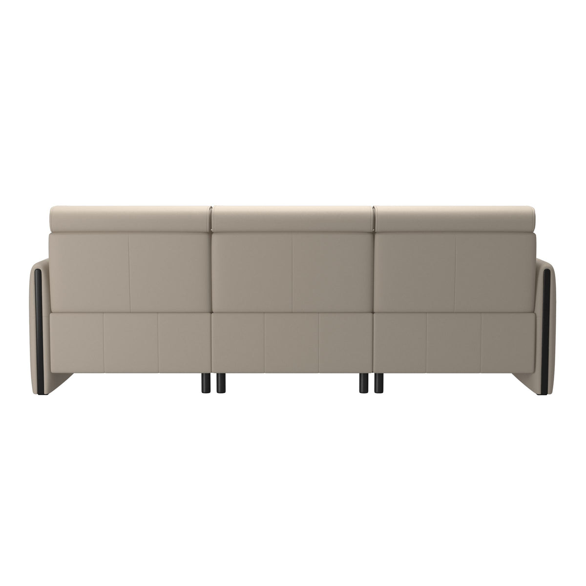 Stressless Emily Wood 2-Seater Sofa with 1 Power Seat and 1 Long Seat in Paloma Fog, Black, rear three-quarter view