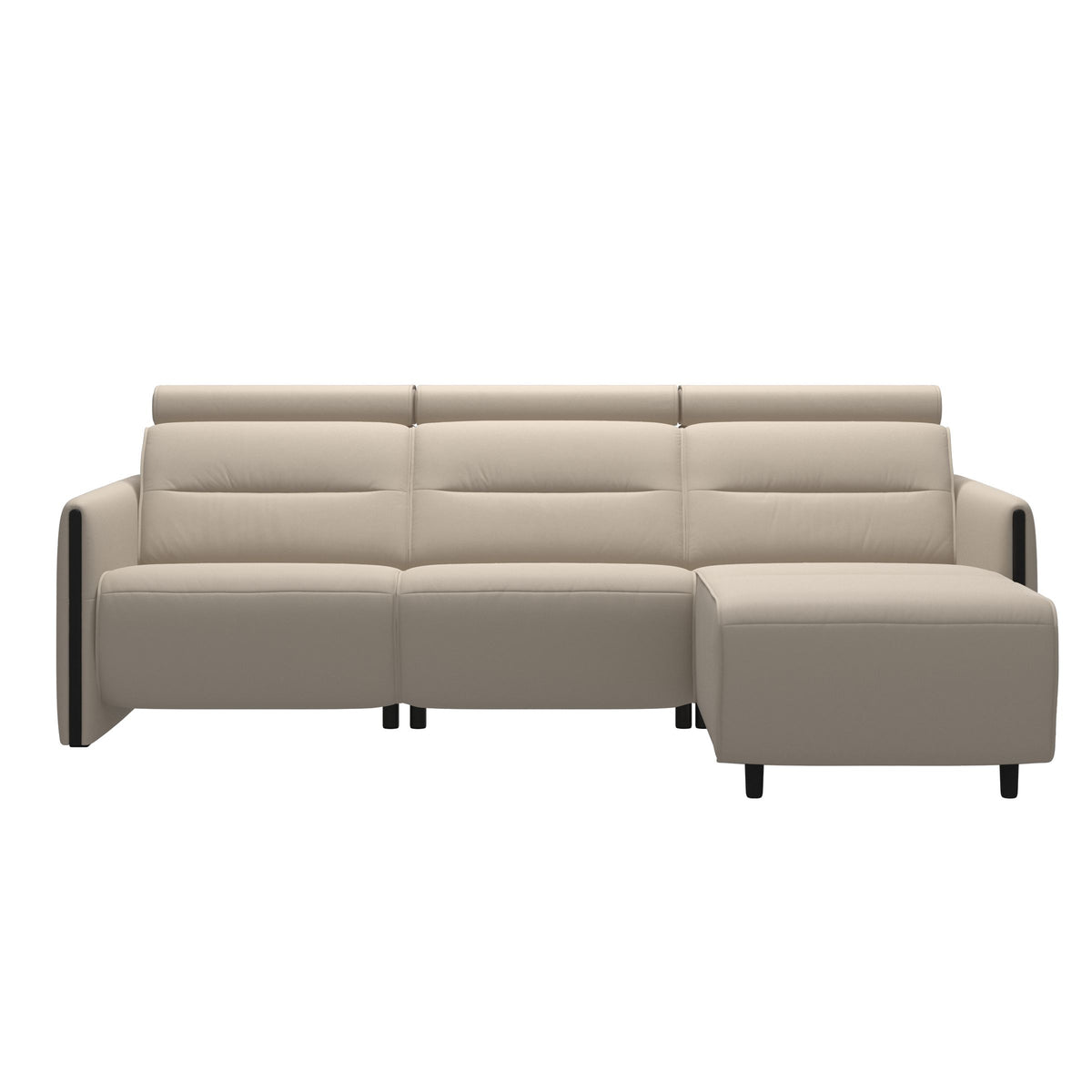 Stressless Emily Wood 2-Seater Sofa with 1 Power Seat and 1 Long Seat in Paloma Fog, Black, front view