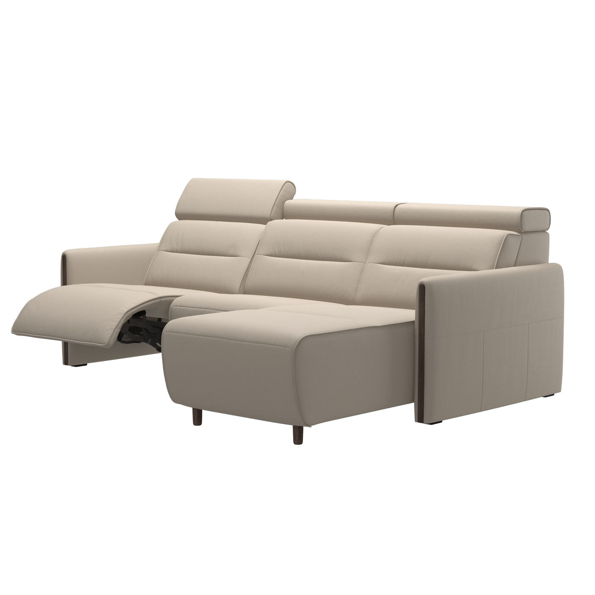 Emily Wood - 2-Seater Sofa with 1 Power Seat and 1 Long Seat - Paloma Fog - Wenge