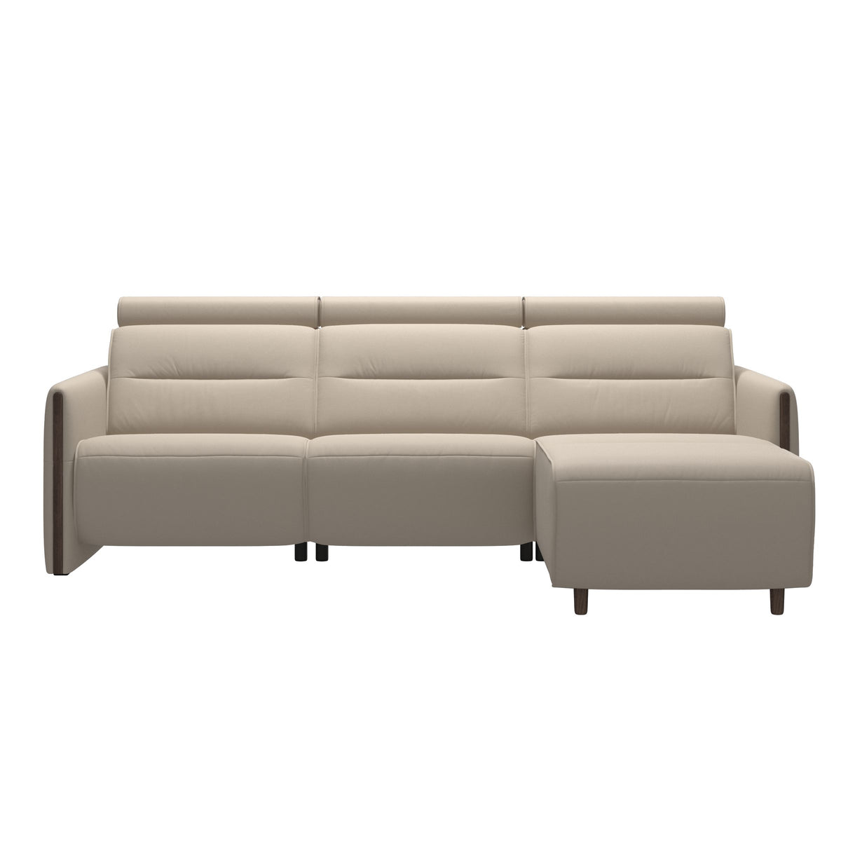 Stressless Emily Wood 2-Seater Sofa with 1 Power Seat and 1 Long Seat in Paloma Fog, Wenge, front view