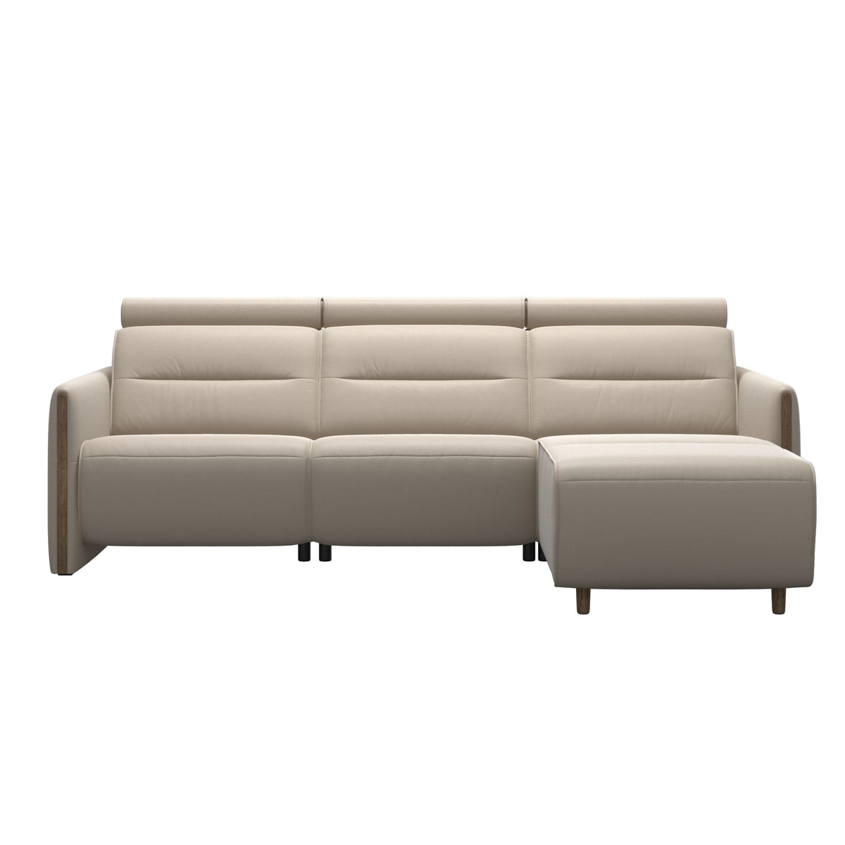 Emily Wood - 2-Seater Sofa with 1 Power Seat and 1 Long Seat - Paloma Fog - Smoked Oak