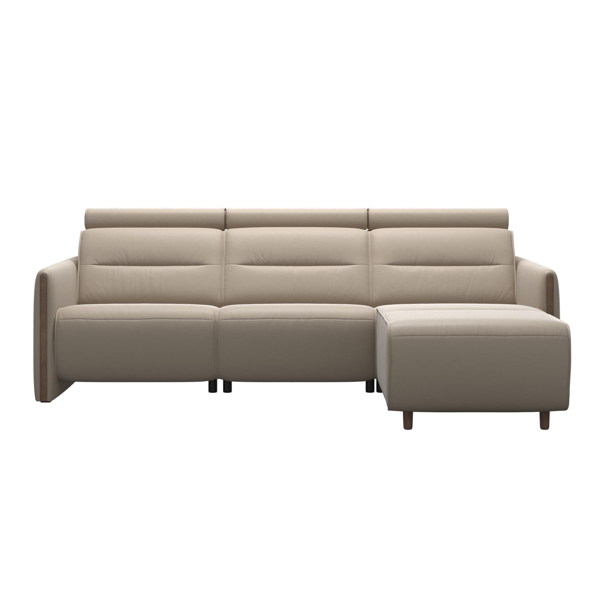 Emily Wood - 2-Seater Sofa with 1 Power Seat and 1 Long Seat - Paloma Mushroom - Walnut