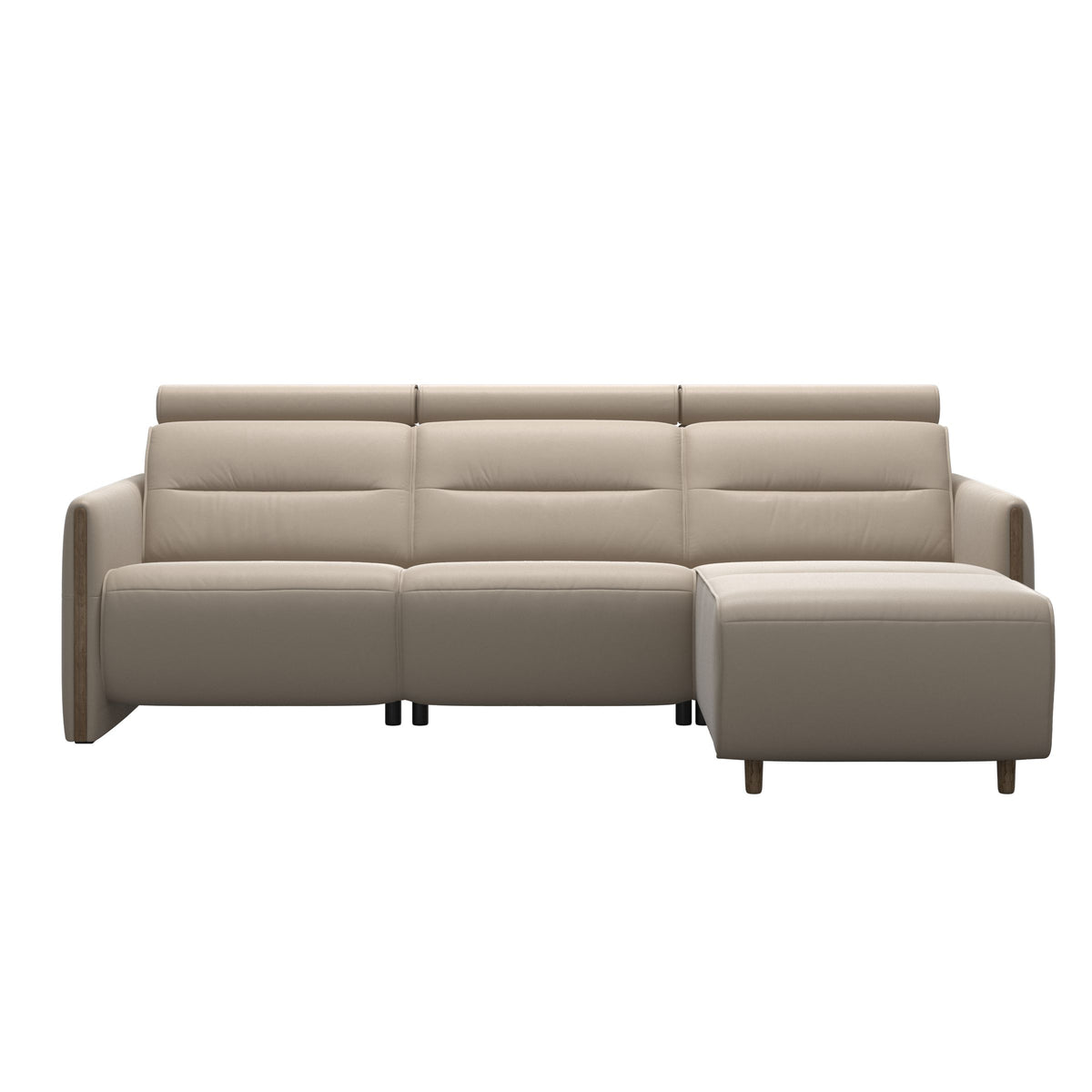Emily Wood - 2-Seater Sofa with 1 Power Seat and 1 Long Seat - Paloma Mushroom - Smoked Oak