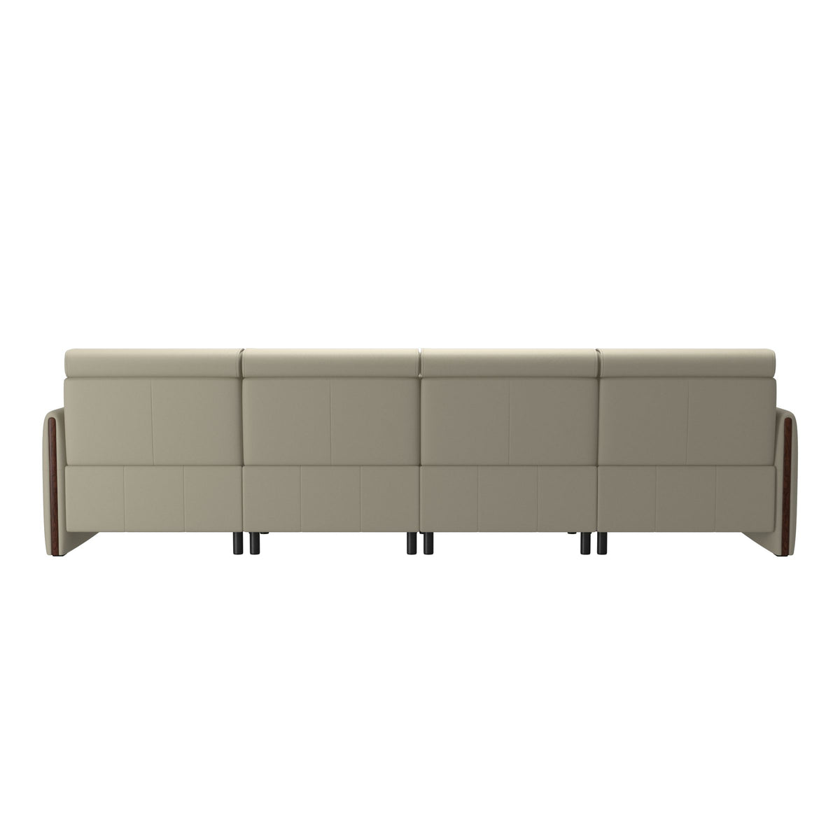 Stressless Emily Wood 4-Seater Sofa with 2 Power Seats in Paloma Light Grey, Brown, rear three-quarter view