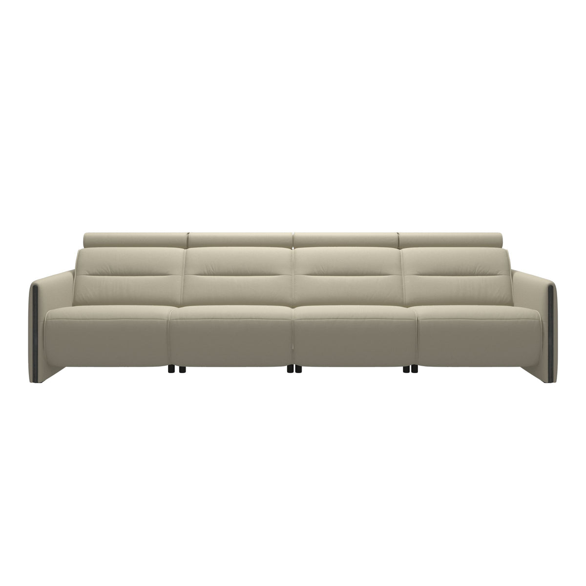 Stressless Emily Wood 4-Seater Sofa with 2 Power Seats in Paloma Light Grey, Grey, front view