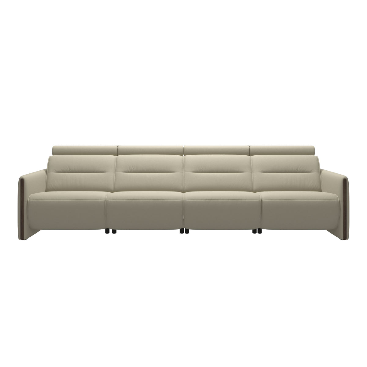 Stressless Emily Wood 4-Seater Sofa with 2 Power Seats in Paloma Light Grey, Wenge, front view