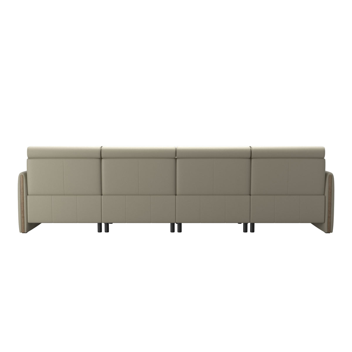 Stressless Emily Wood 4-Seater Sofa with 2 Power Seats in Paloma Light Grey, Smoked Oak, rear three-quarter view