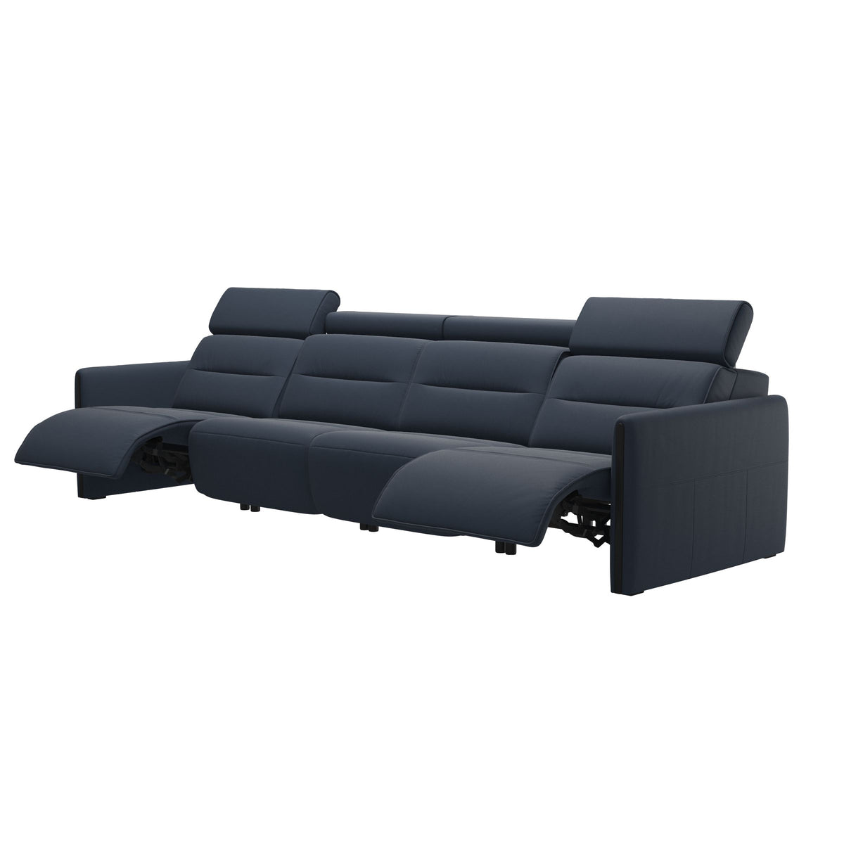 Stressless Emily Wood 4-Seater Sofa with 2 Power Seats in Paloma Oxford Blue, Black, side view