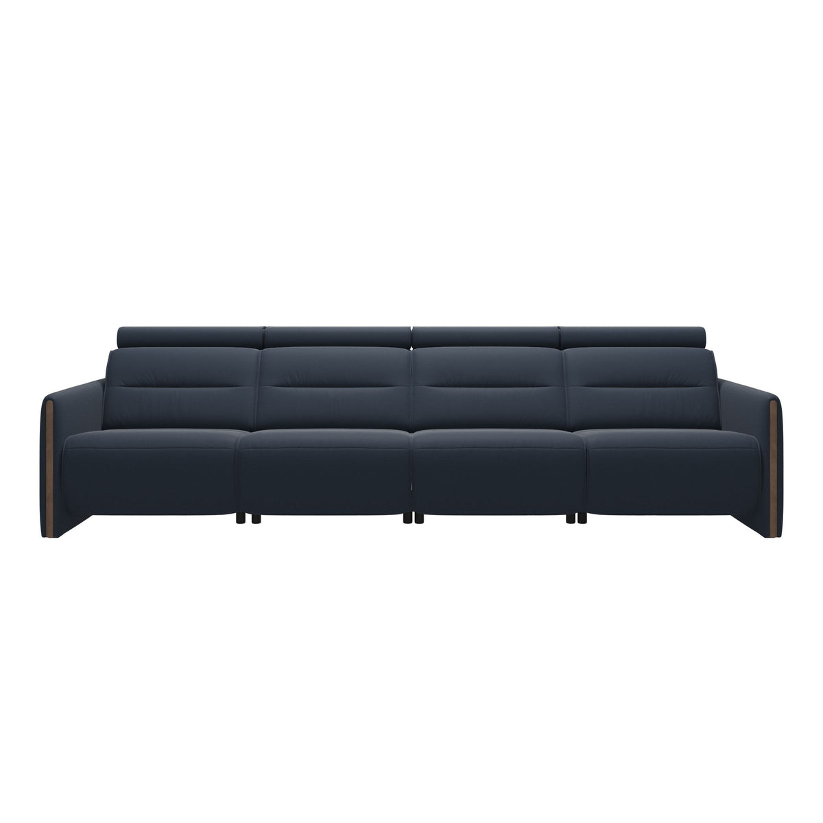 Stressless Emily Wood 4-Seater Sofa with 2 Power Seats in Paloma Oxford Blue, Walnut, front view