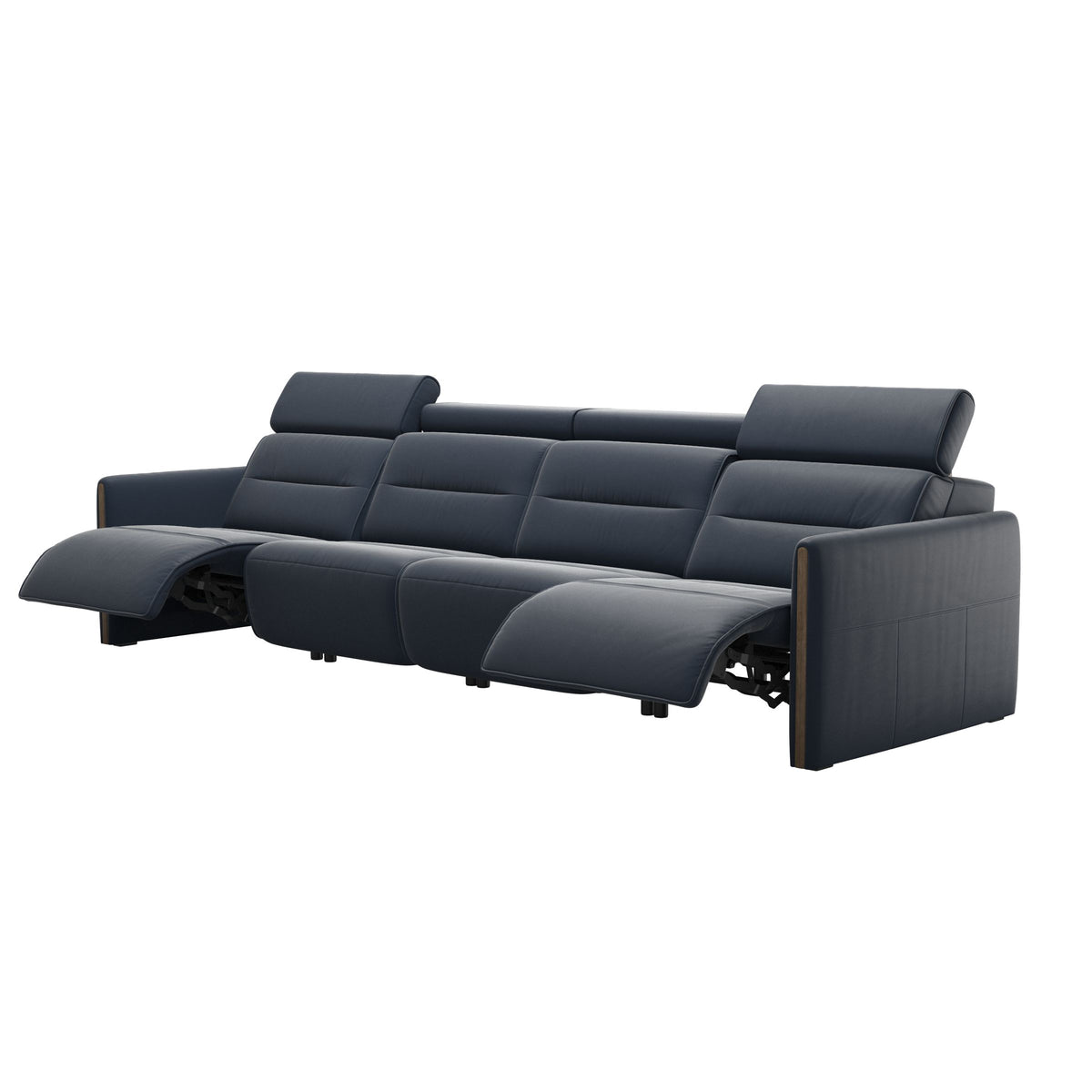Emily Wood - 4-Seater Sofa with 2 Power Seats - Paloma Oxford Blue - Smoked Oak