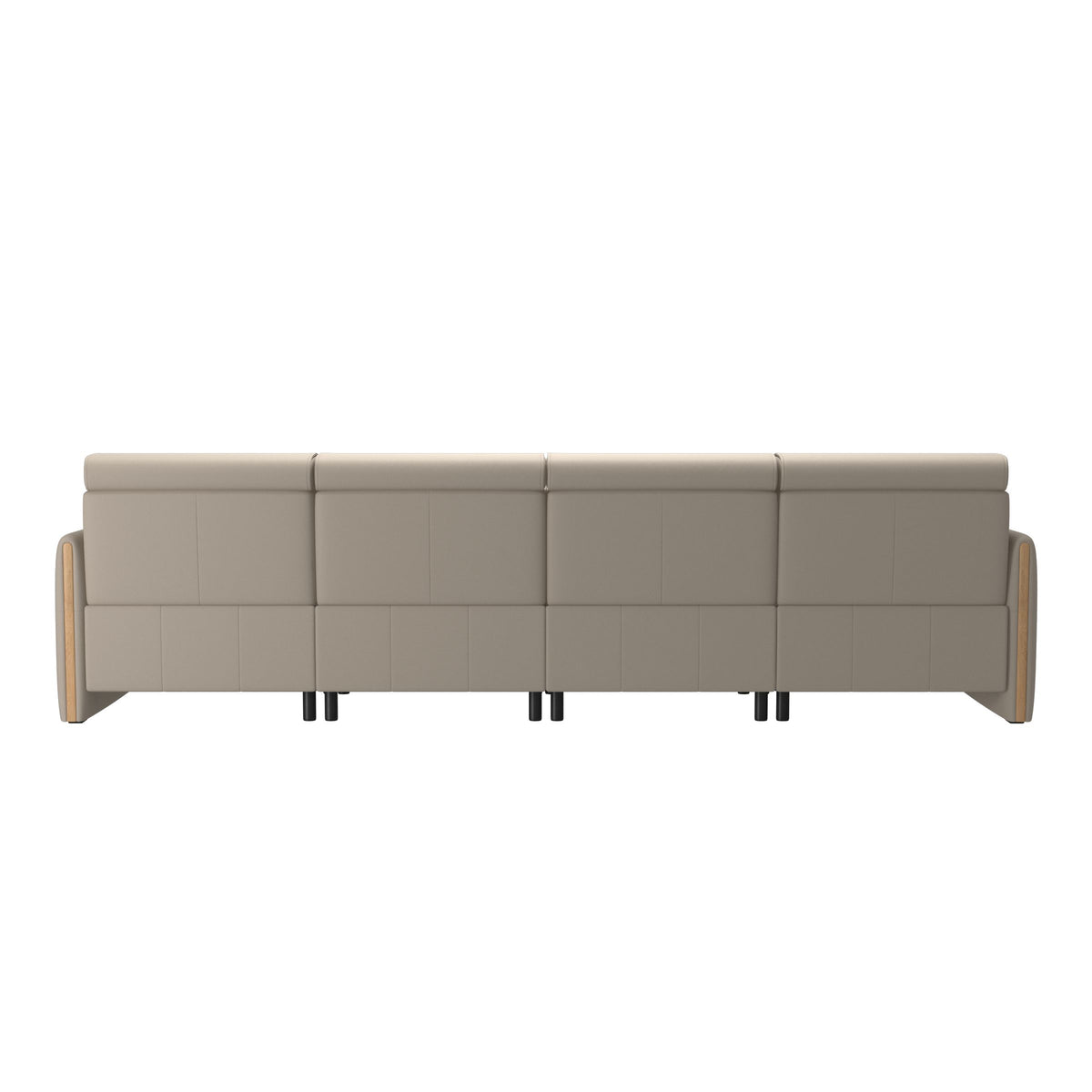 Stressless Emily Wood 4-Seater Sofa with 2 Power Seats in Paloma Fog, Oak, rear three-quarter view