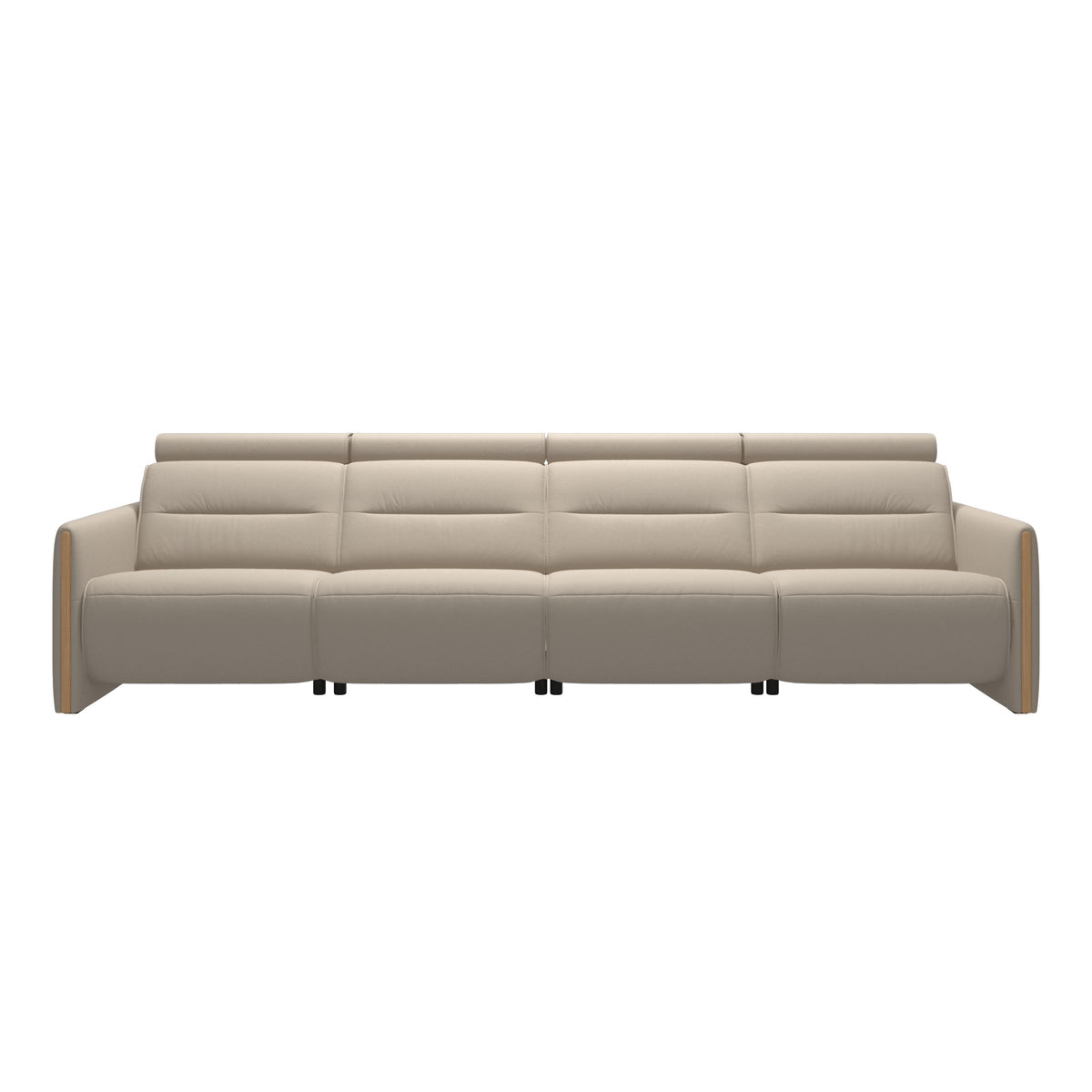 Stressless Emily Wood 4-Seater Sofa with 2 Power Seats in Paloma Fog, Oak, front view