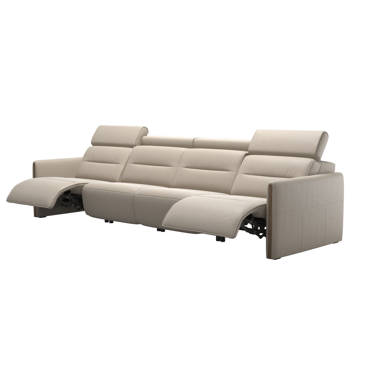 Emily Wood - 4-Seater Sofa with 2 Power Seats - Paloma Fog - Smoked Oak