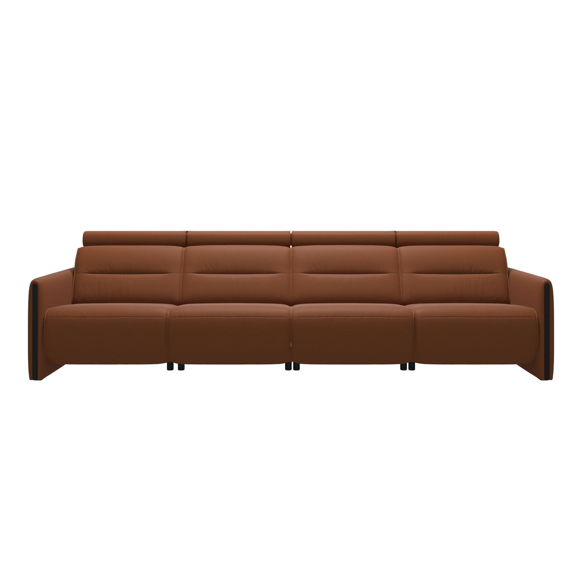 Stressless Emily Wood 4-Seater Sofa with 2 Power Seats in Paloma New Cognac, Black, front view