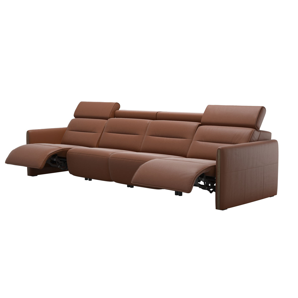 Stressless Emily Wood 4-Seater Sofa with 2 Power Seats in Paloma New Cognac, Smoked Oak, side view