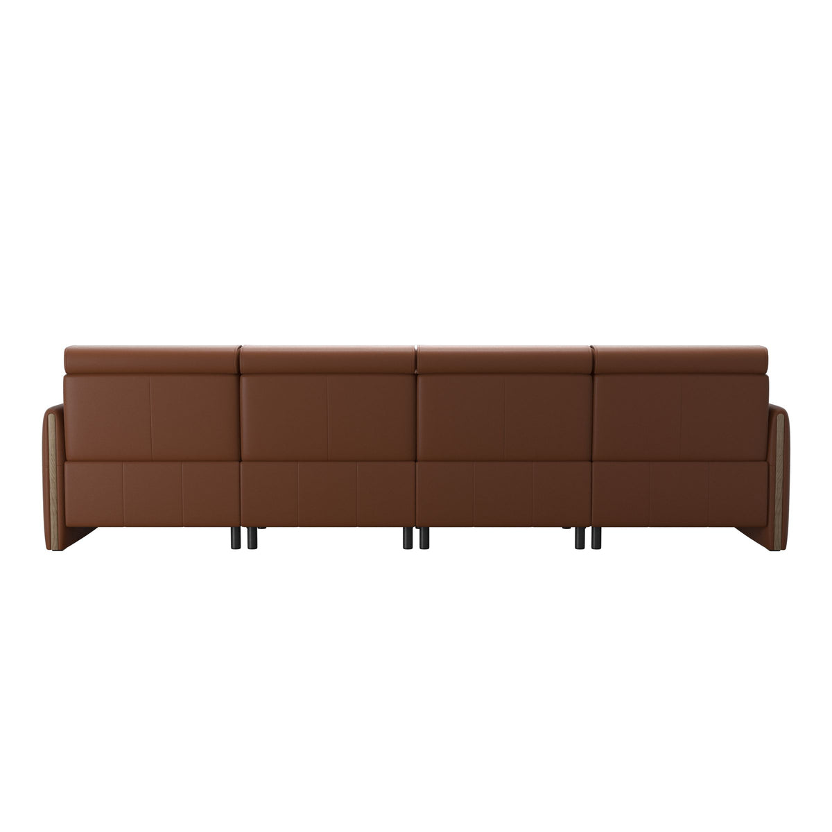 Stressless Emily Wood 4-Seater Sofa with 2 Power Seats in Paloma New Cognac, Smoked Oak, rear three-quarter view