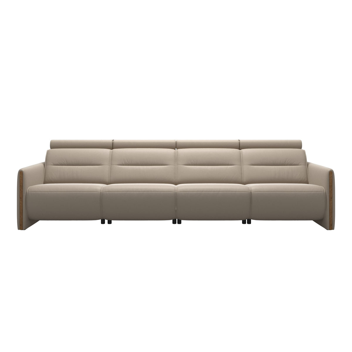 Stressless Emily Wood 4-Seater Sofa with 2 Power Seats in Paloma Mushroom, Teak, front view