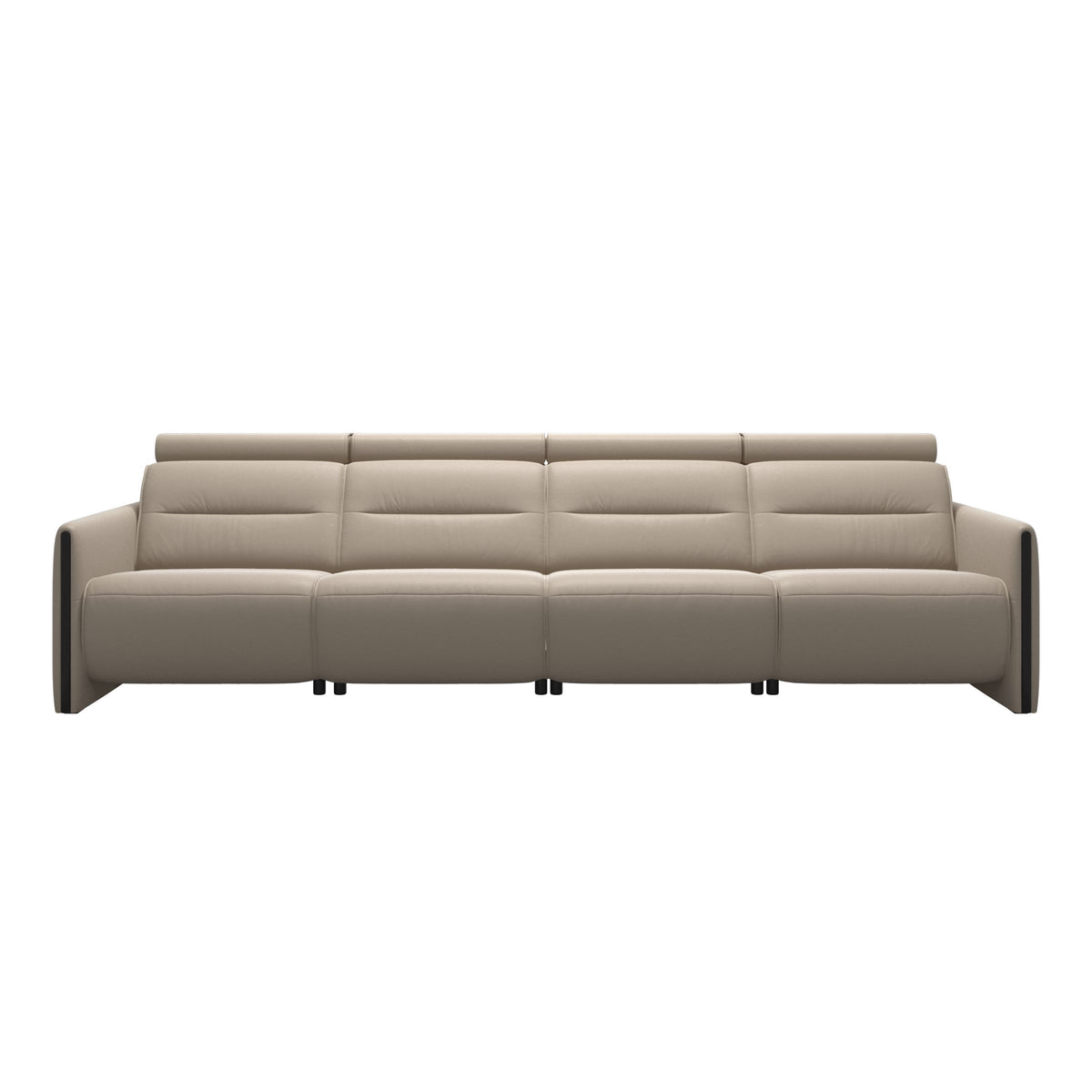 Stressless Emily Wood 4-Seater Sofa with 2 Power Seats in Paloma Mushroom, Black, front view