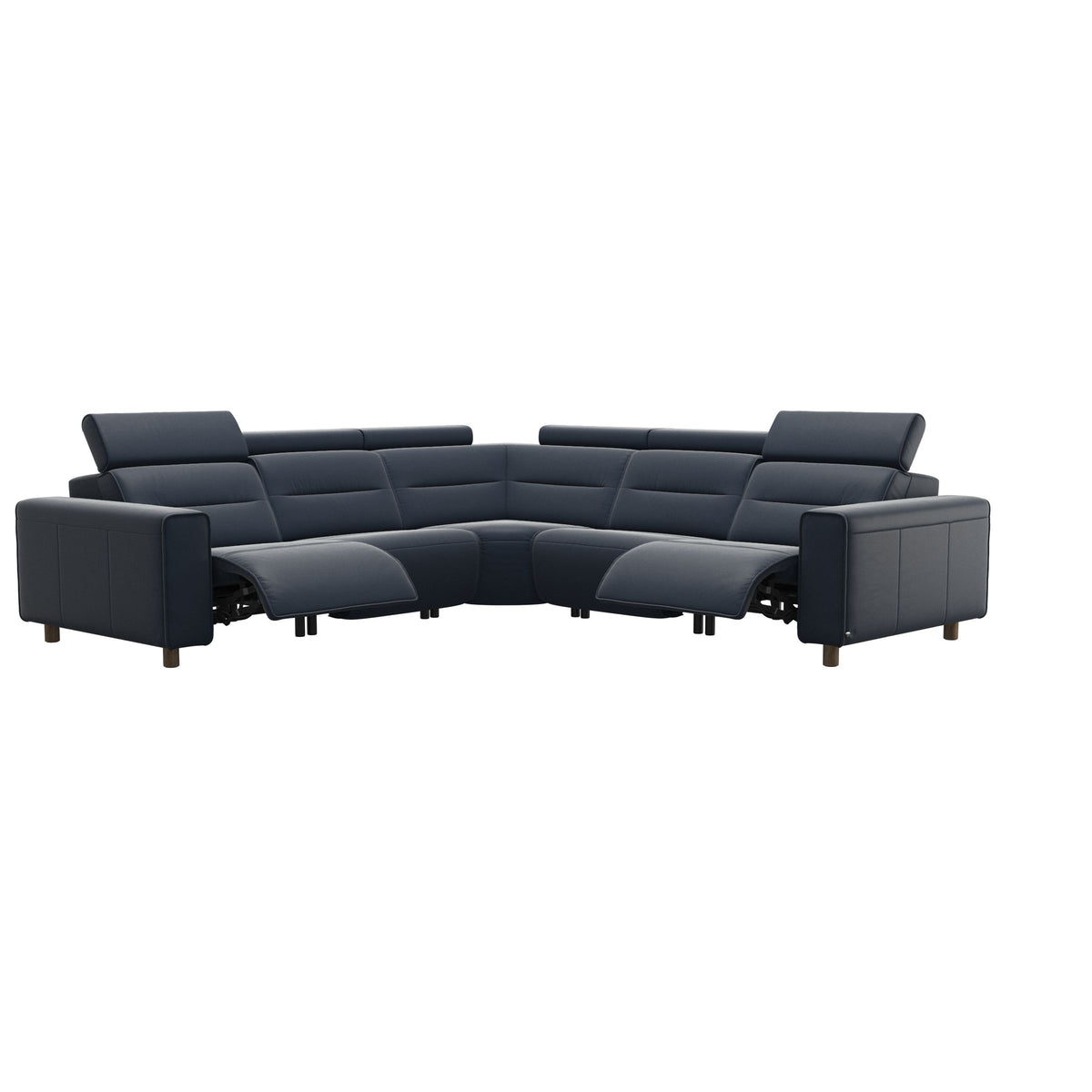 Emily Wide Arm - C22 Corner Sofa with 2 Power Seats - Paloma Oxford Blue - Smoked Oak