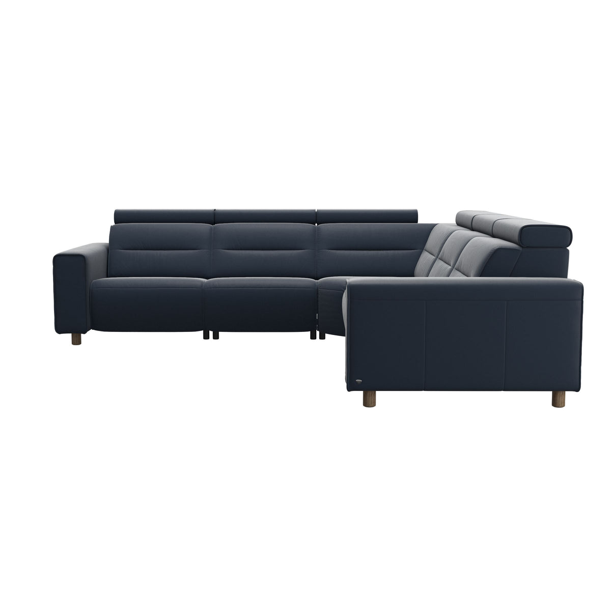 Emily Wide Arm - C22 Corner Sofa with 2 Power Seats - Paloma Oxford Blue - Smoked Oak