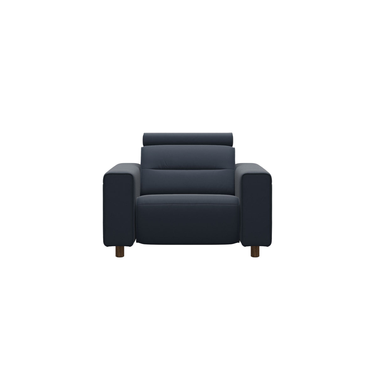 Stressless Emily Wide Arm Chair with Power in Paloma Oxford Blue, Teak, front view