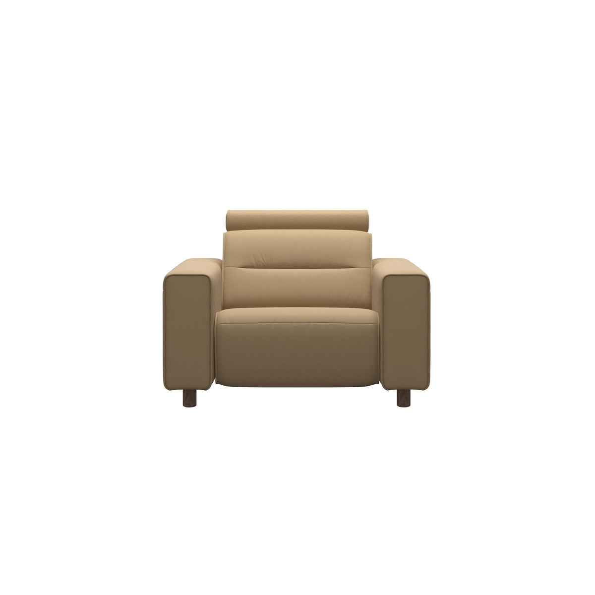 Stressless Emily Wide Arm Chair with Power in Paloma Sand, Walnut, front view