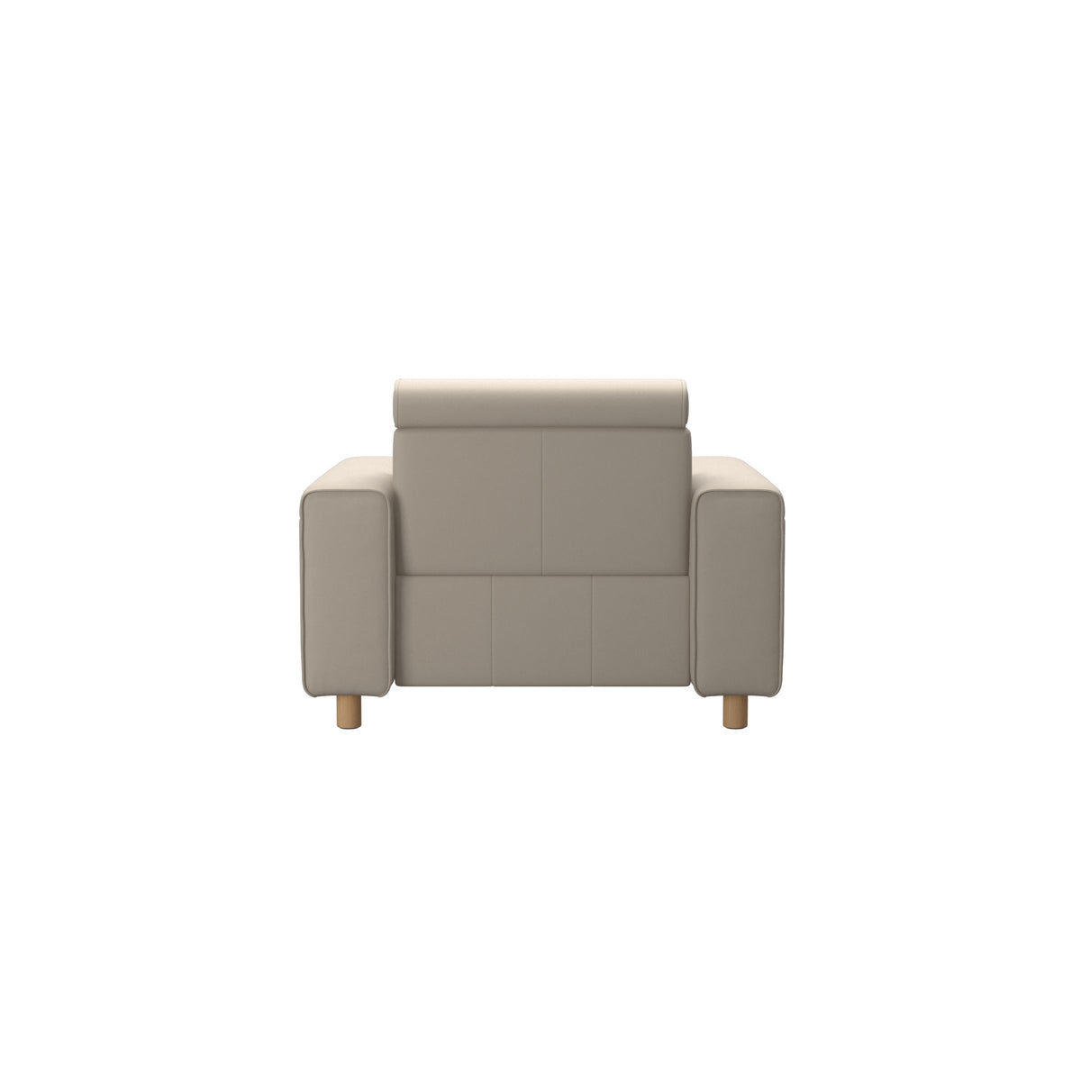 Stressless Emily Wide Arm Chair with Power in Paloma Fog, Oak, rear three-quarter view