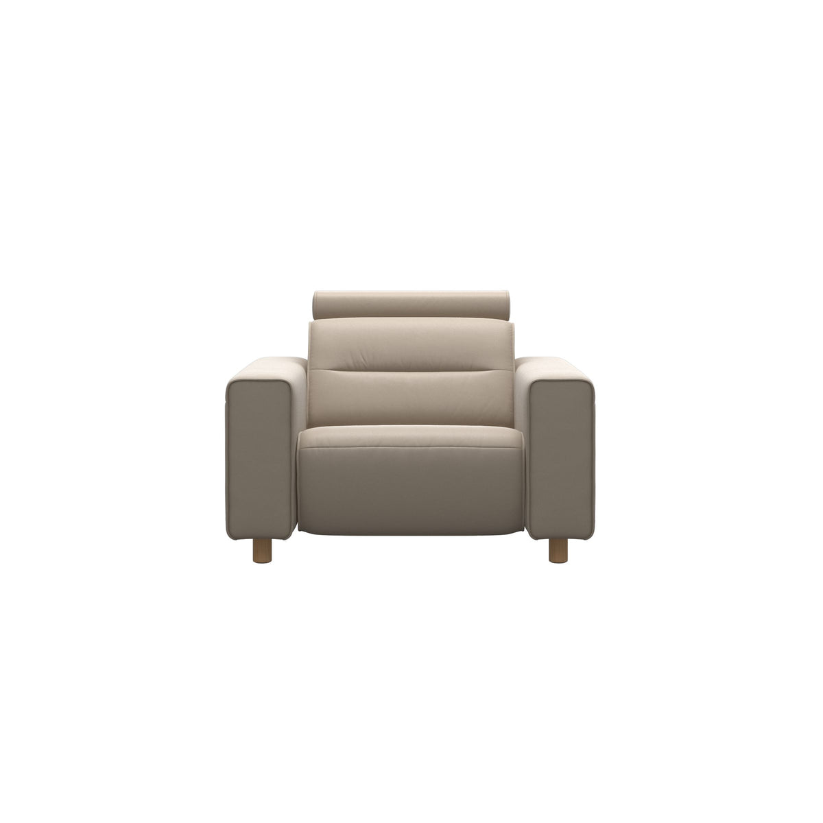 Stressless Emily Wide Arm Chair with Power in Paloma Mushroom, Oak, front view