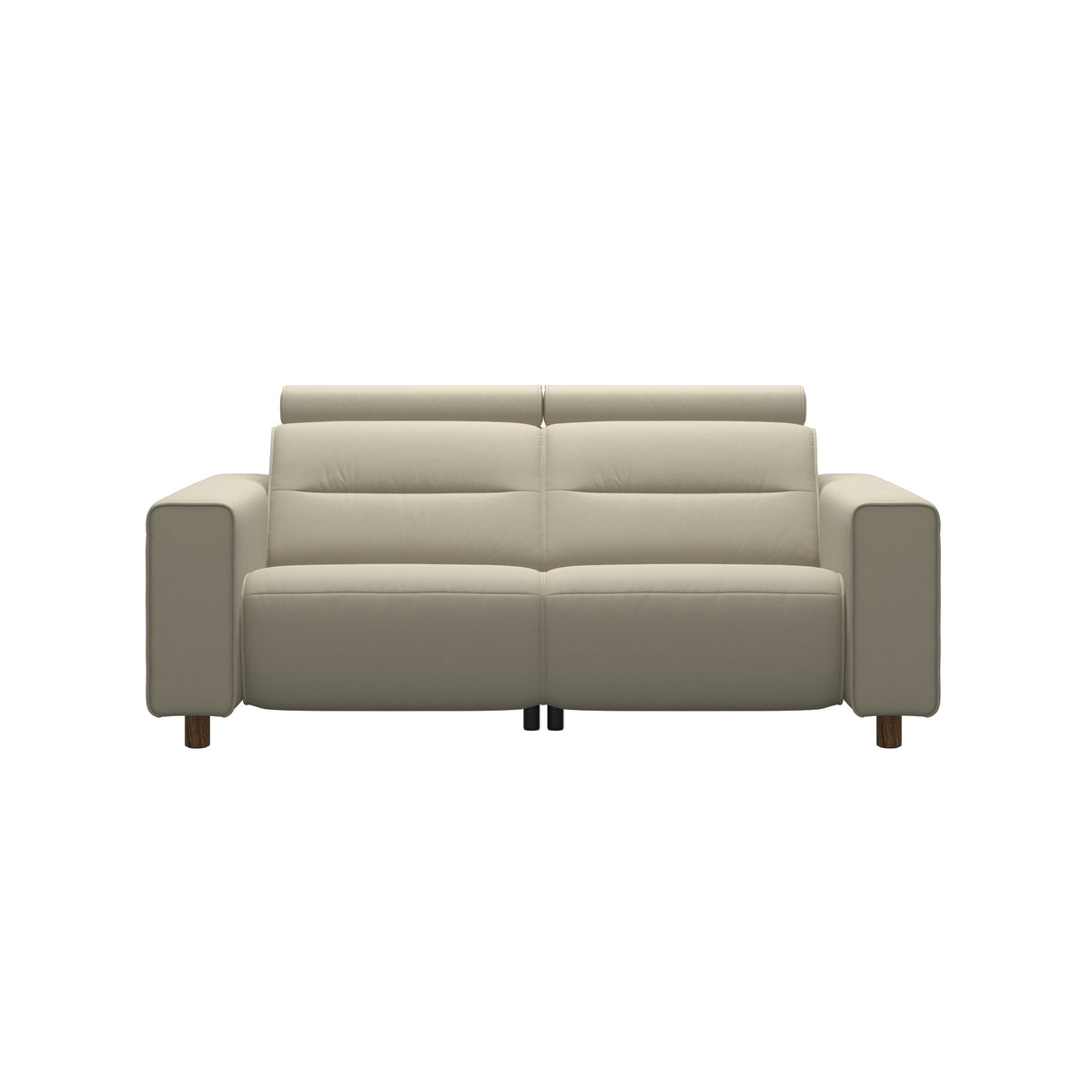 Stressless Emily Wide Arm 2-Seater Sofa with 2 Power Seats in Paloma Light Grey, Teak, front view