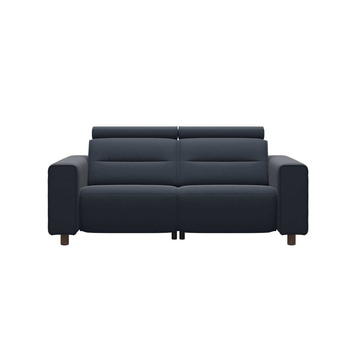 Stressless Emily Wide Arm 2-Seater Sofa with 2 Power Seats in Paloma Oxford Blue, Walnut, front view