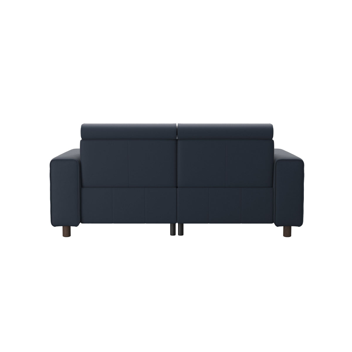 Stressless Emily Wide Arm 2-Seater Sofa with 2 Power Seats in Paloma Oxford Blue, Wenge, rear three-quarter view