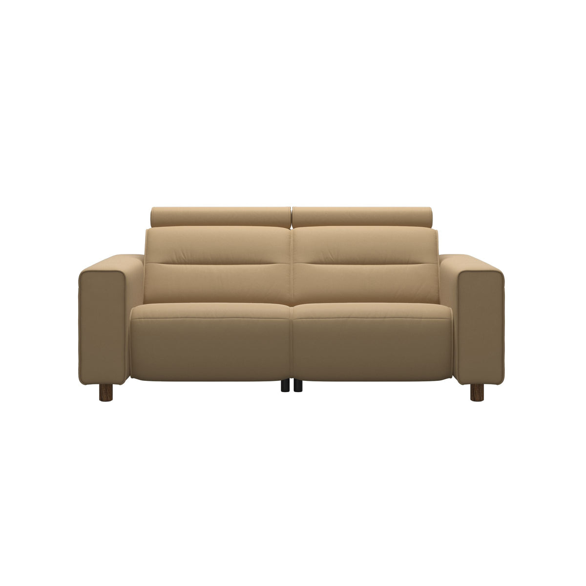 Stressless Emily Wide Arm 2-Seater Sofa with 2 Power Seats in Paloma Sand, Teak, front view