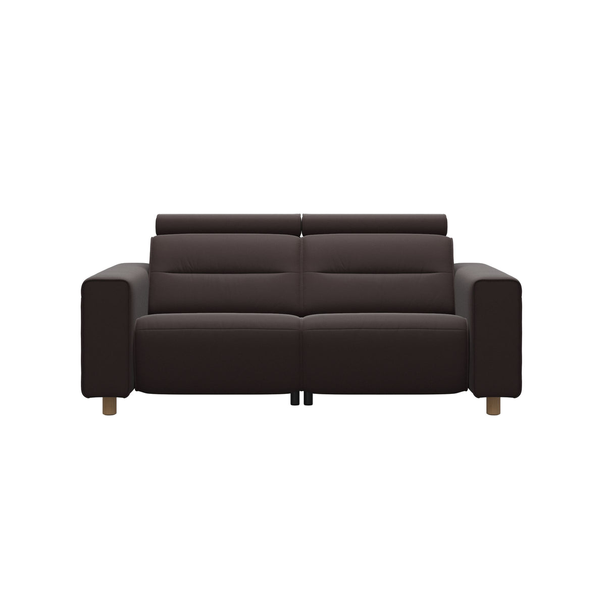 Stressless Emily Wide Arm 2-Seater Sofa with 2 Power Seats in Paloma Chocolate, Oak, front view
