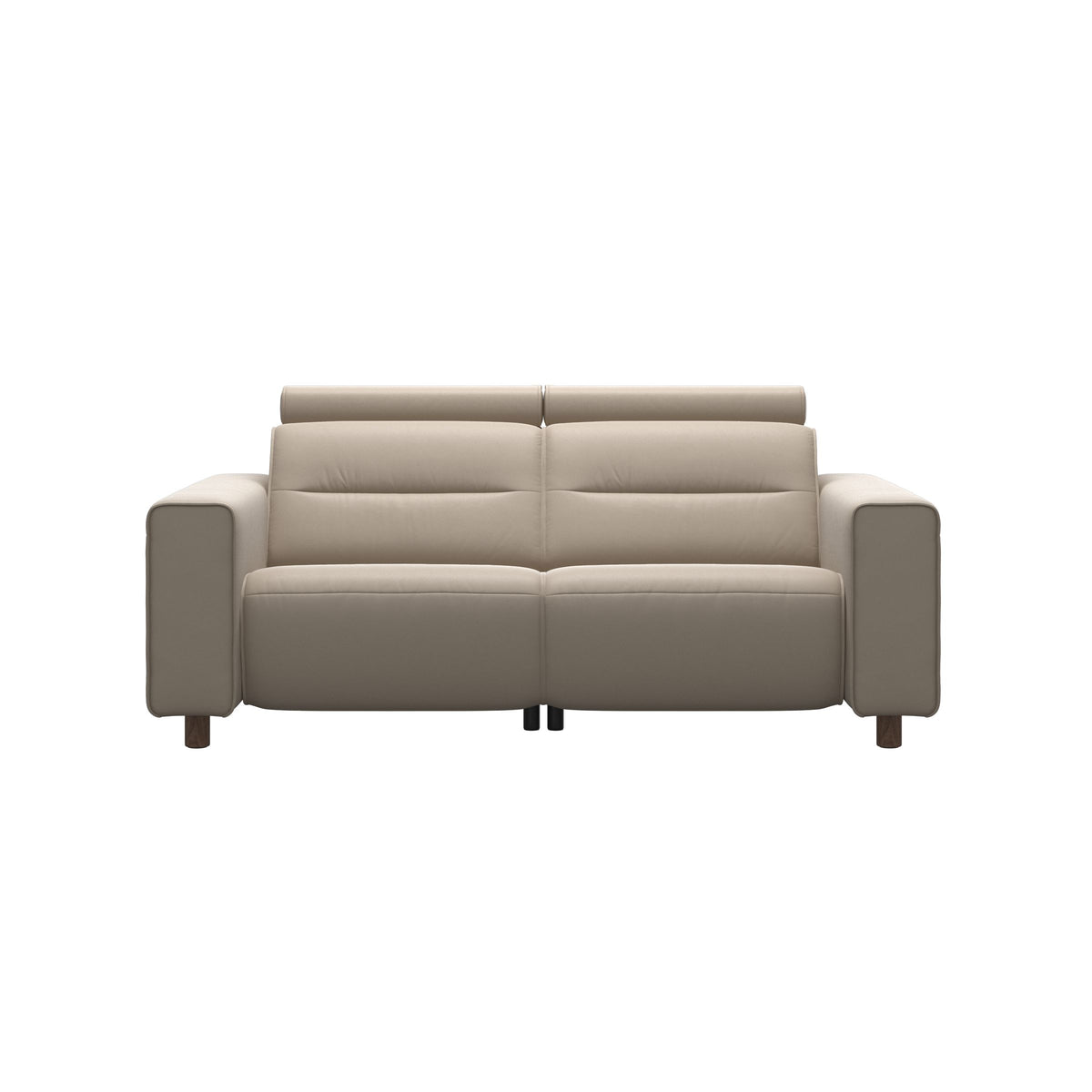 Stressless Emily Wide Arm 2-Seater Sofa with 2 Power Seats in Paloma Mushroom, Walnut, front view