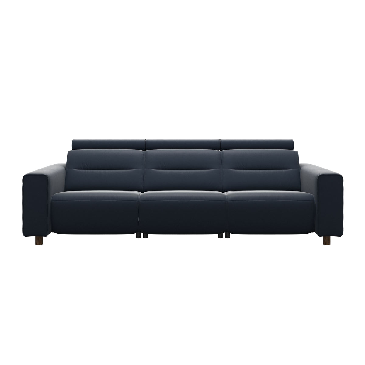 Stressless Emily Wide Arm 3-Seater Sofa with 2 Power Seats in Paloma Oxford Blue, Teak, front view