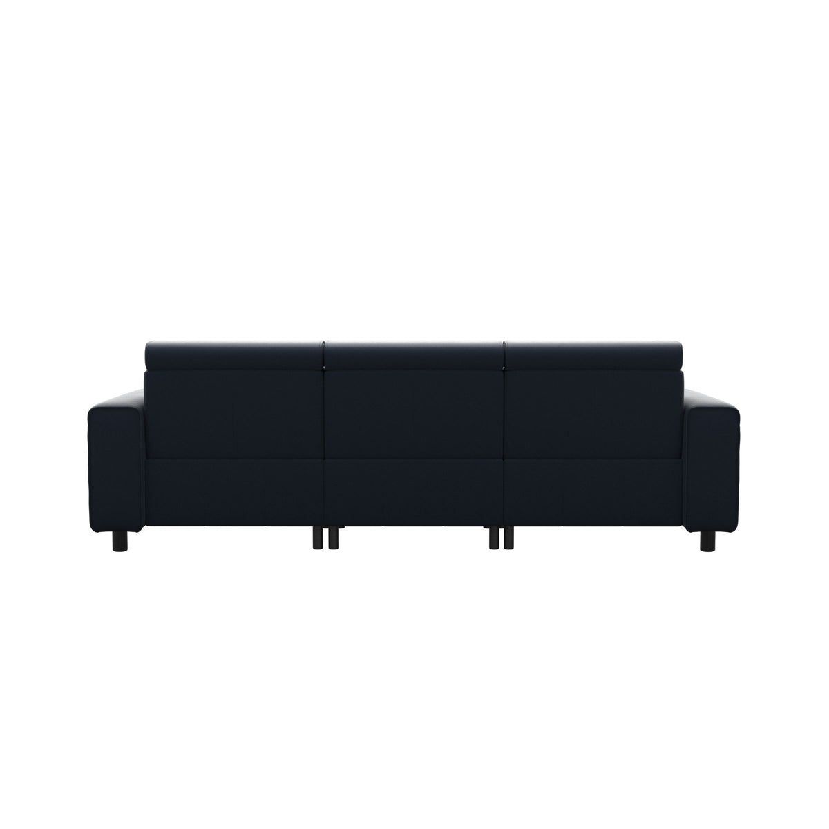 Stressless Emily Wide Arm 3-Seater Sofa with 2 Power Seats in Paloma Oxford Blue, Black, rear three-quarter view