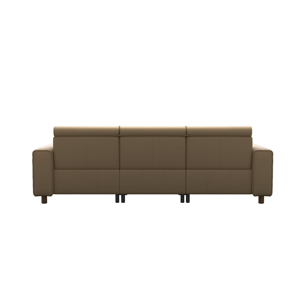 Stressless Emily Wide Arm 3-Seater Sofa with 2 Power Seats in Paloma Sand, Teak, rear three-quarter view