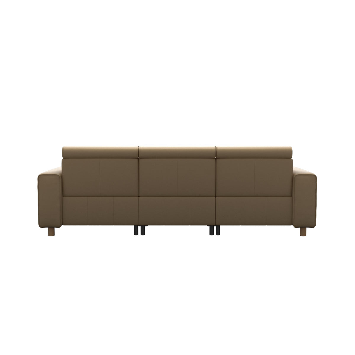Stressless Emily Wide Arm 3-Seater Sofa with 2 Power Seats in Paloma Sand, Oak, rear three-quarter view