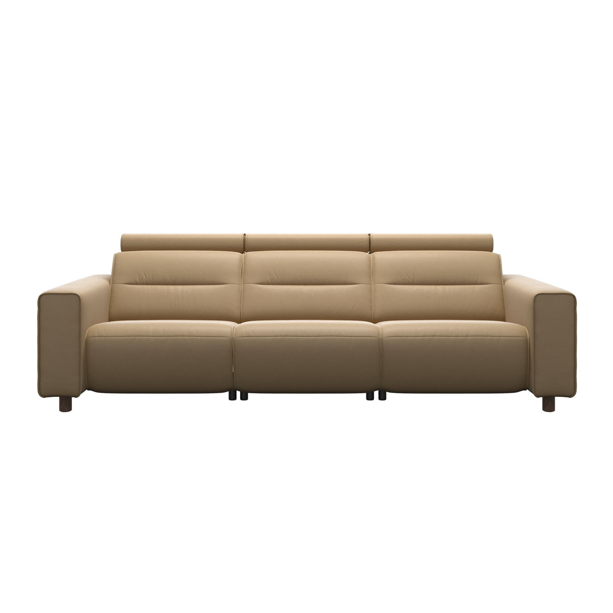 Stressless Emily Wide Arm 3-Seater Sofa with 2 Power Seats in Paloma Sand, Walnut, front view