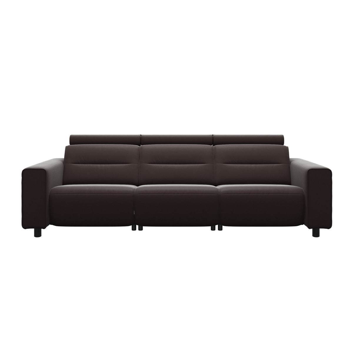 Stressless Emily Wide Arm 3-Seater Sofa with 2 Power Seats in Paloma Chocolate, Black, front view
